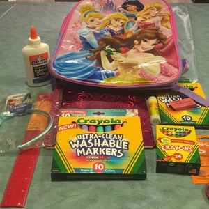 Disney Princess Backpack NEW 11 Piece school Supplies scissors markers Glue More
